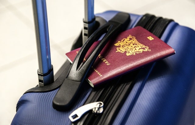 La valigia del viaggiatore valigia e passaporto
